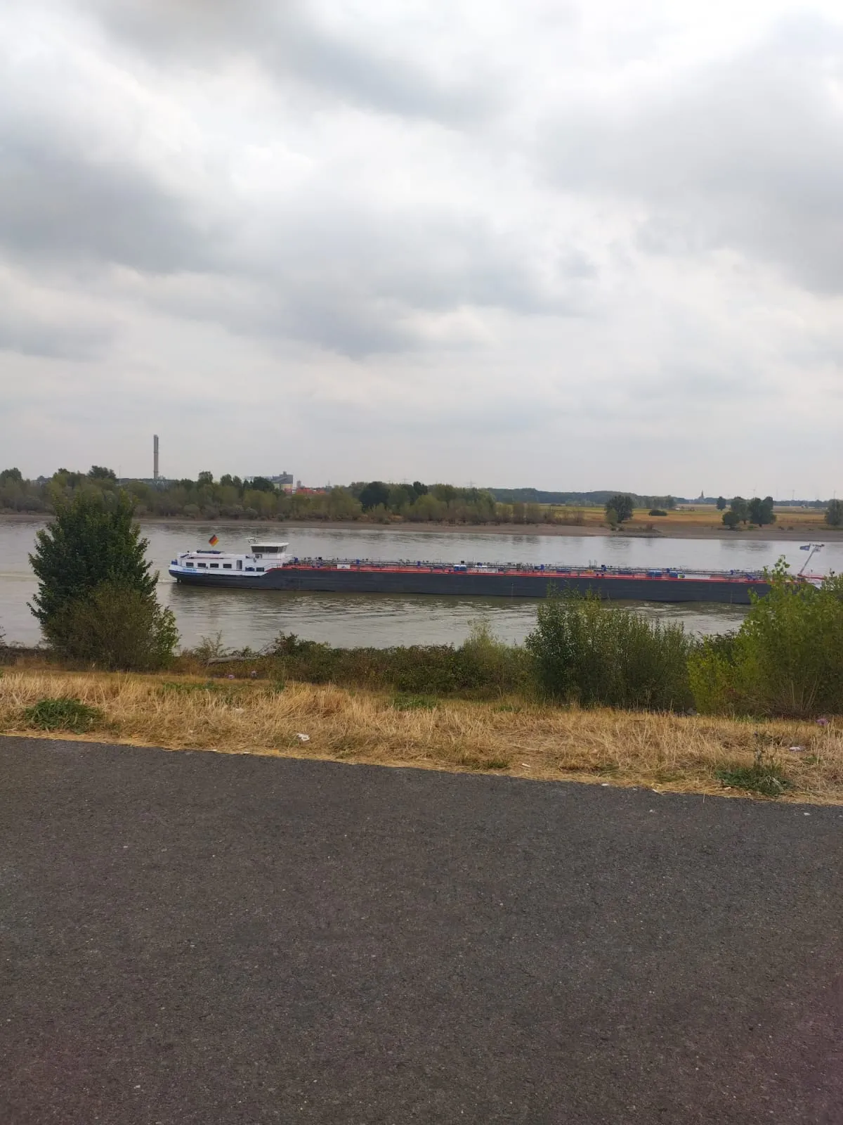 Un bateau de marchandises navigue sur le Rhin